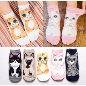 Set van 5 paar enkelsokken Cartoon style met katten Unisex Maat 36-41