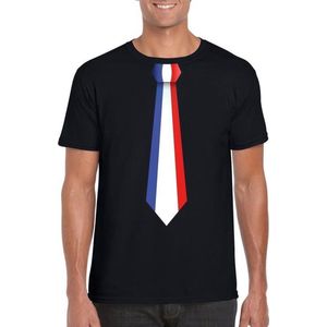 Zwart t-shirt met Franse vlag stropdas heren - Frankrijk supporter XL