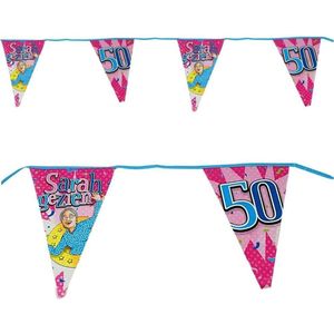 Vlaggenlijn 50 jaar - Sarah - Sarah gezien - Vlaggetjes - Verjaardag - Versiering - Decoratie - Volwassenen - Dames - Folie - 6 meter - Roze