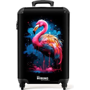 NoBoringSuitcases.com® - Handbagage koffer lichtgewicht - Reiskoffer trolley - Gekleurde flamingo voor een verfexplosie - Rolkoffer met wieltjes - Past binnen 55x40x20 en 55x35x25