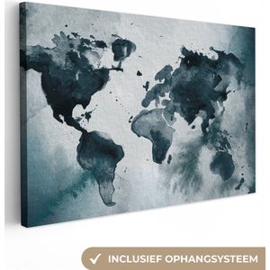 Canvas Wereldkaart - 90x60 - Wanddecoratie Wereldkaart - Abstract - Waterverf