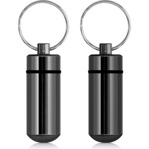 kwmobile 2 pillendoosje sleutelhanger in zwart - Handig medicijndoosje voor onderweg - Pillendoosje alluminium met schroefdop
