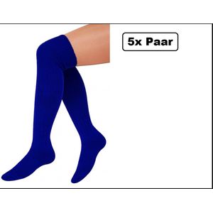 5x Paar Lange sokken blauw gebreid mt.41-47 - knie over - Tiroler heren dames kniekousen kousen voetbalsokken festival Oktoberfest voetbal