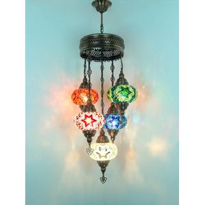 5 globe bollen Turkse hanglamp Oosterse kroonluchter multicolor mozaïek glas