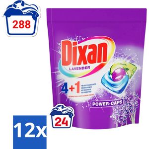 Dixan Power Caps - Wasmiddelcapsules en Vlekverwijderaar - Extreme Power - Gekleurde Was - Lavendel - 24 Wasbeurten - Voordeelverpakking - 12 stuks
