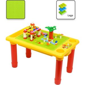 Decopatent® - Kindertafel Bouwtafel - Speeltafel met bouwplaat (Voor Lego® blokken) en vlakke kant - 4 Vakken - Met 310 Bouwstenen