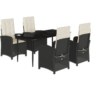 vidaXL - 5-delige - Tuinset - met - kussens - poly - rattan - zwart