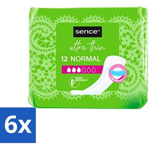 6 x Sence - Normaal - Maandverband - Zonder Vleugels - 12 Maandverbanden - Maandverband - Maandverband Normaal - Maandverband Zonder Vleugels - Ultra Dunne Maandverband - Maandverband Comfort