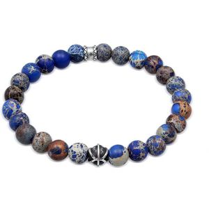 KUZZOI Heren Armband Heren Kralen met Agaat Blauw in 925 Sterling Zilver geoxideerd