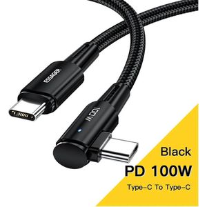 Essager 90° 100W USB-C Snellaad Kabel met Haakse Hoek 5A 3M Zwart