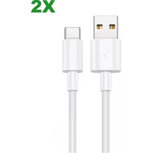 2 Stuks USB C Kabel 1 Meter - USB A naar USB C Snellader oplaadkabel Fast Charger 5A - Geschikt voor o.a. Samsung/OnePlus/Huawei/Oppo/Motorola/Sony/Xiaomi - WIT