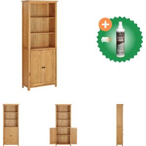 vidaXL Boekenkast met 2 deuren 70x30x180 cm massief eikenhout - Kast - Inclusief Reiniger