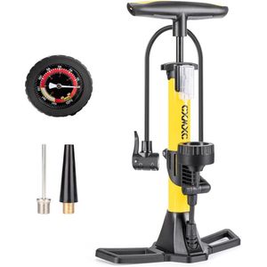 Fietspomp met drukmeter voor alle ventielen - luchtpomp fiets met manometer - 11 bar/160 psi - staande pomp voor racefiets e-bike mountainbike - geel-S Fietspomp met drukmeter