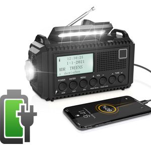 MKSS® Noodradio - Noodpakket Oorlog - Draagbare Radio - Powerbank Zonneenergie - Transistor Radio op Batterijen - Zwart