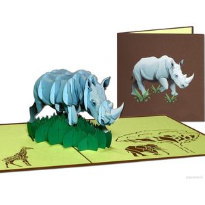 Popcards popupkaarten – Dierenkaart Witte Neushoorn Savanne Afrika Big Five Dierentuin Verjaardag Felicitatie pop-up kaart 3D wenskaart