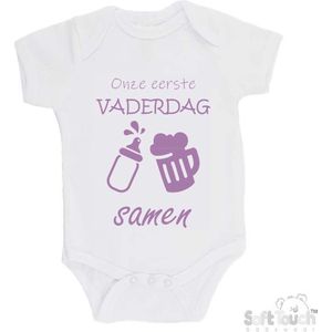 100% katoenen Romper "Onze eerste vaderdag samen" Meisjes Katoen Wit/lila Maat 62/68