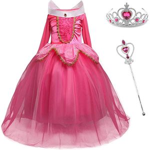 Prinsessenjurk - Roze - maat 146/152 (150) - Kroon - Toverstaf - Verkleedkleren Meisje - Carnavalskleding meisje - Cadeau meisje - Kleed - Verjaardag meisje