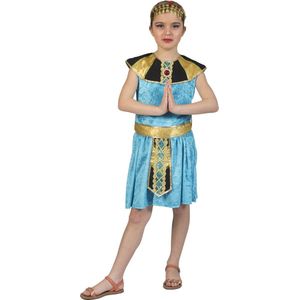 Funny Fashion - Egypte Kostuum - Cleopatra Van Egypte Farao - Meisje - Blauw, Goud - Maat 116 - Carnavalskleding - Verkleedkleding