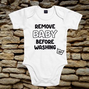 Rompertje - Baby rompertje met tekst: Remove baby before washing - Organic katoen