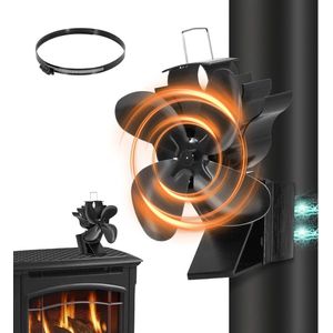 Magnetische houtkachelventilator - warmteaangedreven - vaste pijp - stille kachelventilator - open haard/houtkachel - gas/houtblokken
