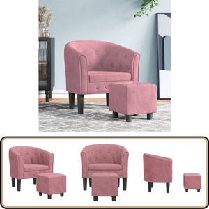 vidaXL Kuipstoel met voetenbank - Roze - Fluweel Kuipstoel - Lounge Stoel - Fauteuils - Rozerode - Fluweel