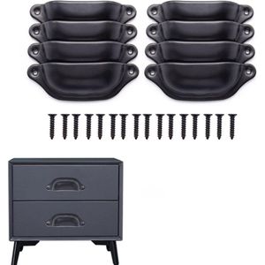 8 STKS Zwart Ijzer Half Moon Shell Cup Pull Handgrepen - Installatie Kit - Ladenkasten Make-up Kasten .