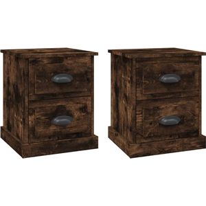 vidaXL - Nachtkastjes - 2 - st - 39x39x47,5 - cm - bewerkt - hout - gerookt - eikenkleur