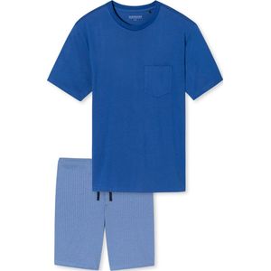 SCHIESSER Fashion Nightwear shortamaset - heren shortama biologisch katoen borstzak visgraatpatroon aqua - Maat: XXL