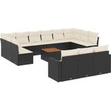 vidaXL-14-delige-Loungeset-met-kussens-poly-rattan-zwart