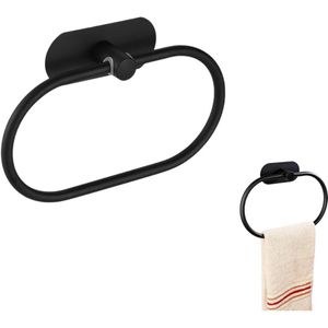 RVS zelfklevende handdoekring, badkamer handdoekhouder roestvrij, wandgemonteerde zelfklevende handdoekhouder zonder boren, geschikt voor badkamer keuken zwart 22cm