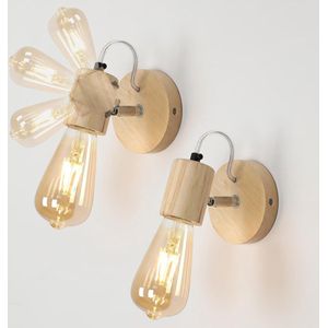 Goeco wandlampen - 10 * 10 * 13cm - Klein - E27 - 2 packs - houten - voor woonkamers, slaapkamers, gangen, deuropeningen, zolders en trappenhuizen - lampen niet inbegrepen