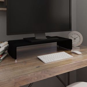 The Living Store TV-meubel Glas - Verhoger voor Monitor Laptop - Ruimte voor DVD-speler en Spelcomputer - Zwart 60x25x11cm