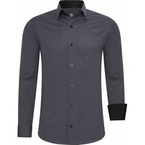 Rusty Neal - Heren Overhemden Overhemd Slim Fit - Grijs - Maat 4XL