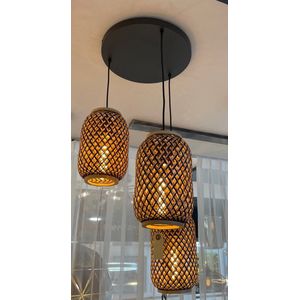 hanglamp Bamboe - 3 lichts - rond 35cm - zwart - naturel