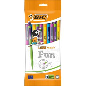 BIC Matic Fun Vulpotloden - Verschillende Kleuren Lichaam - Pak van 10 Stuks - Drukpotlood HB 0.7 mm