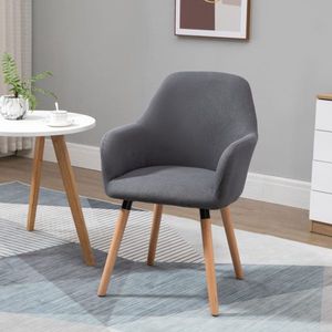 Eetstoel woonkamer stoel gestoffeerde stoel Anti-slip linnen stof Beech Wood Dark Grey+Natuur 56 cm x 60 cm x 85 cm