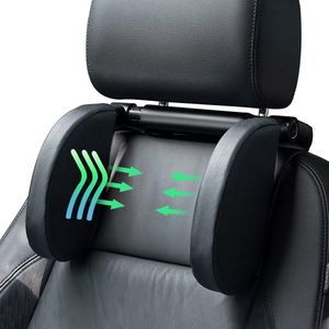 Leren hoofdsteun voor in de auto, zwart, verstelbaar design voor optimaal reiscomfort, geschikt voor alle passagiers