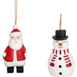 Kerstman en Sneeuwpop Set van 2 Houten Kersthangers van Sass & Belle