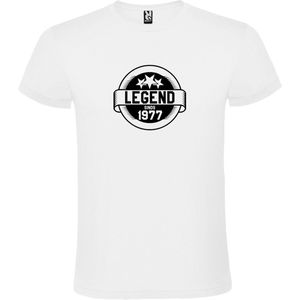 Wit T-Shirt met “Legend sinds 1977 “ Afbeelding Zwart Size XXXXXL