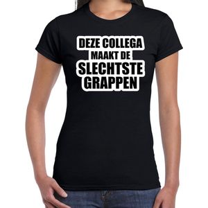 Deze collega maakt de slechtste grappen - collega cadeau t-shirt zwart dames - Kado shirt / verjaardag cadeau XS