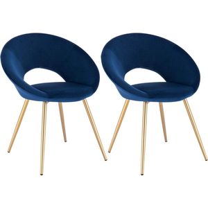 set van 2 eetkamerstoelen met fluwelen zitting en metalen poten, slaapkamerstoel blauw BH230bl-2