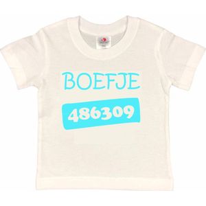 T-shirt Kinderen ""Boefje 486309"" | korte mouw | Wit/aquablauw | maat 98/104 (XXS)