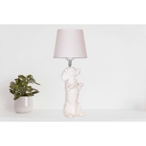 Teckel tafellamp met witte lampenkap - 59cm hoog - Witte teckel bureaulamp/tafellamp