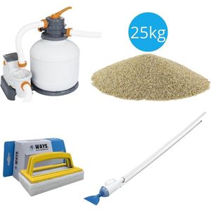 Bestway - Zwembadstofzuiger AquaCrawl & Zandfilterpomp 5678 L/u & Filterzand 25 kg & WAYS Scrubborstel