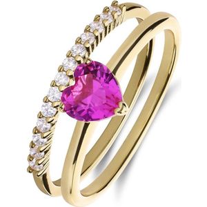 Lucardi - Dames Zilveren Ring - Hart met Zirkonia - 925 Zilver - Goudkleurig - 18 / 57 mm