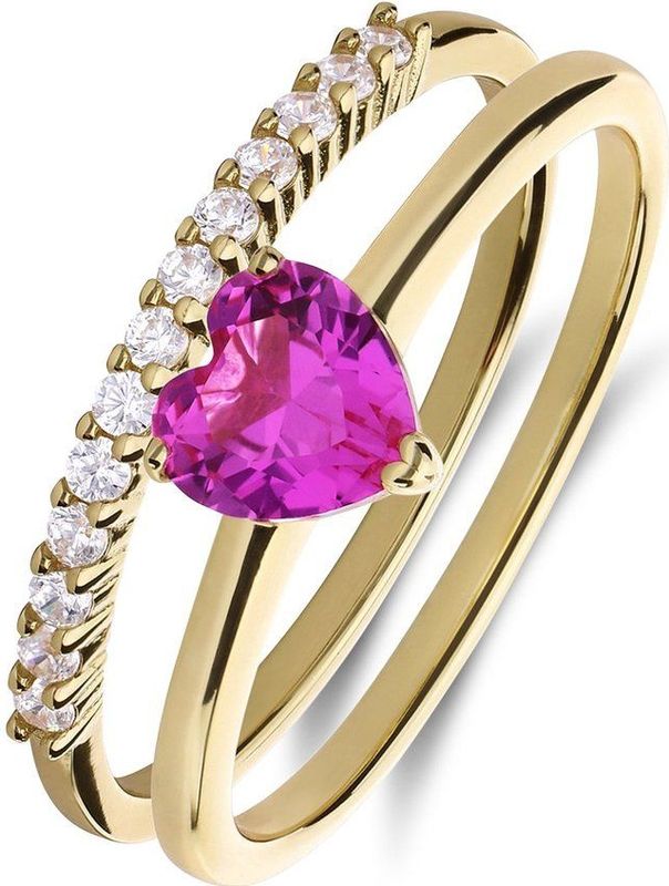 Lucardi - Dames Zilveren Ring - Hart met Zirkonia - 925 Zilver - Goudkleurig - 18 / 57 mm