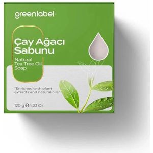 Greenlabel Natural Tea Tree Oil Soap - Natuurlijke Zeep Tegen Acne, Mee-eters en Verstopte poriën, Poriënreiniging en Talgregulatie, Geschikt voor Vette, Gecombineerde en Acnegevoelige Huid - 120 gram 1 stuk