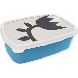 Broodtrommel Blauw - Lunchbox - Brooddoos - Tulpen - Zwart - Wit - Bloemen - 18x12x6 cm - Kinderen - Jongen