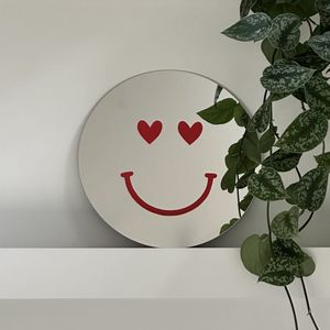 Rode Harten Smiley Spiegel - 38cm - Rond