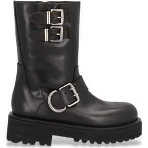 Biker Boots - Zwart - Leer - Metalen Gespen